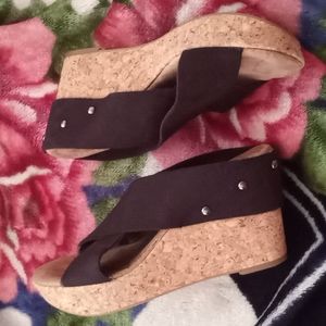 Black Stretch Cork Wedges